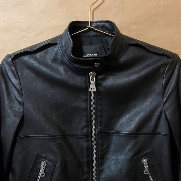 Theory | Bavewick Lamb Leather Stretch Crop Moto Jacket Black Size XS (Size P) - Picture 6 of 15